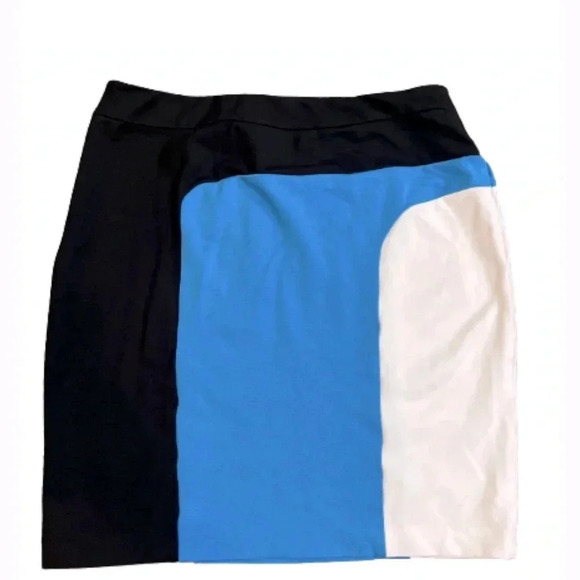 ANN TAYLOR SKIRT MINI MID BLUE BLACK WHITE COLORBLOCK STRETCH PLUS SIZE 14 - Picture 3 of 9